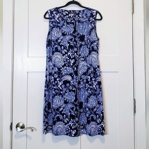 Tommy Hilfiger Dress Size 14 Midi Dress Blues & White Floral Paisley Pullover